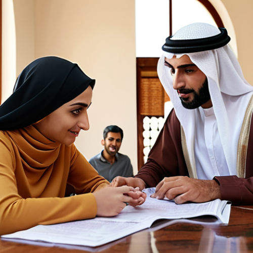 Home 11 ** A modern Middle Eastern family discussing financial goals around a table, with insurance documents subtly visible. Warm, inviting atmosphere.
**