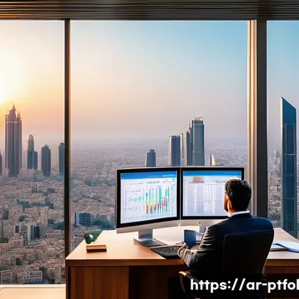 보험 포트폴리오의 성공적인 관리 사례 분석 - A modern insurance portfolio manager’s office in a Middle Eastern setting, showcasing a diverse rang...