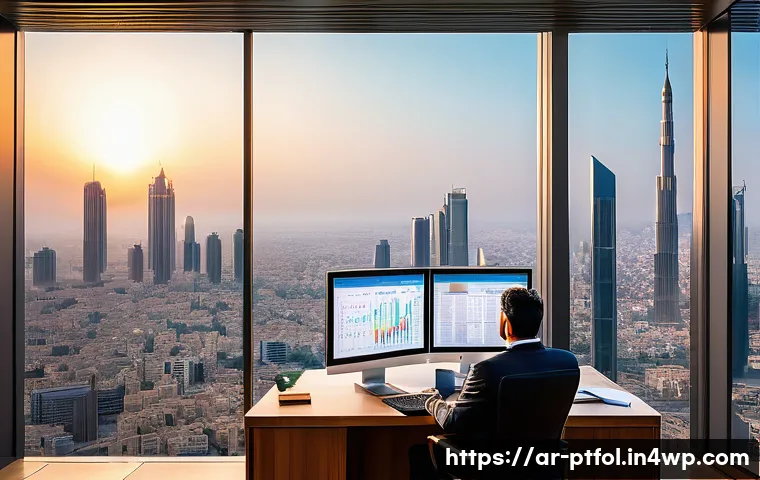 보험 포트폴리오의 성공적인 관리 사례 분석 - A modern insurance portfolio manager’s office in a Middle Eastern setting, showcasing a diverse rang...
