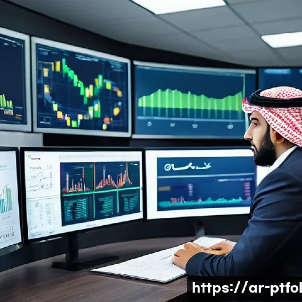 고위험 보험 상품의 포트폴리오 반영 방법 - A sophisticated office scene featuring a Middle Eastern financial analyst reviewing complex insuranc...