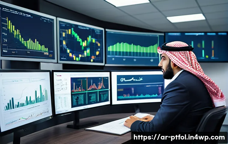 고위험 보험 상품의 포트폴리오 반영 방법 - A sophisticated office scene featuring a Middle Eastern financial analyst reviewing complex insuranc...