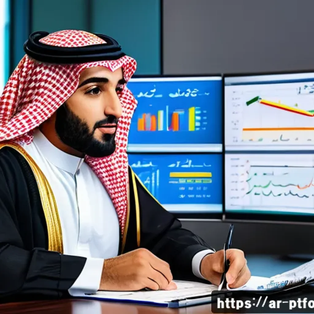 보험 포트폴리오 관리의 기초와 응용 - A professional Middle Eastern financial advisor in traditional attire, sitting at a modern office de...