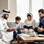 Home 18 보험 포트폴리오 최적화를 위한 전문가의 조언 - A professional Middle Eastern family in traditional attire sitting together in a modern living room,...